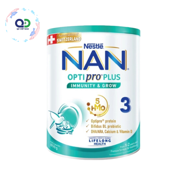 Sữa bột Nan Optipro Plus 3 850g hàng nhập khẩu sản xuất tại Singapore