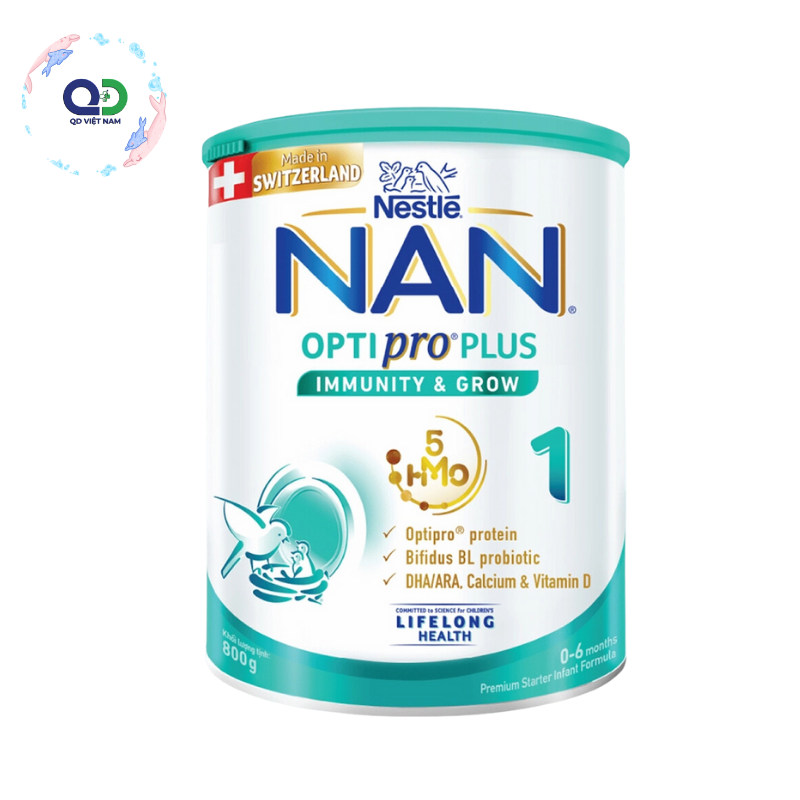 Sữa bột Nan Optipro Plus 1 800g mẫu mới hàng nhập khẩu sản xuất tại Thuỵ Sĩ