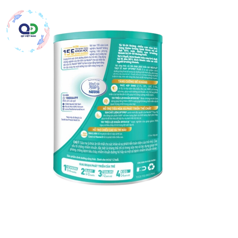 Sữa bột Nan Optipro Plus 3 850g hàng nhập khẩu sản xuất tại Singapore