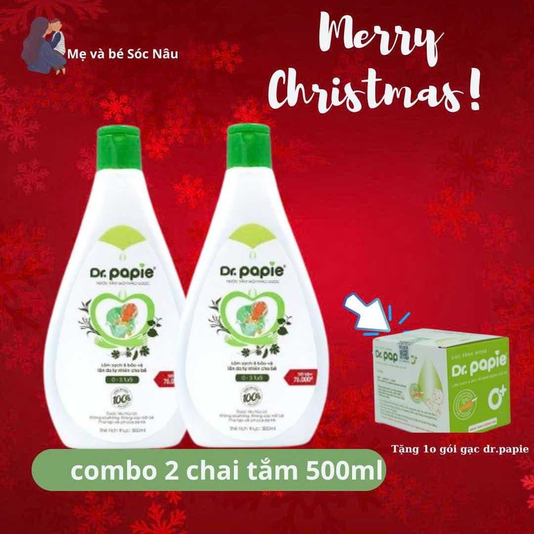 [Tặng 10 gói gạc)Combo 2 Chai nước tắm gội thảo dược Dr Papie 500ml