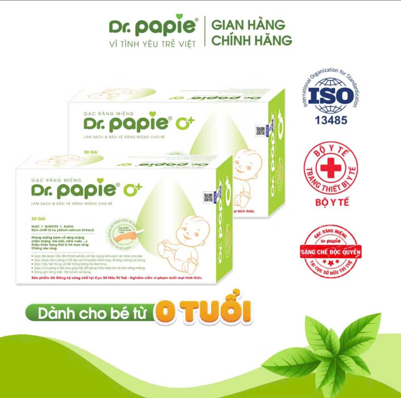 (Tặng 5 gói gạc rơ lưỡi) COMBO 2 HỘP GẠC RƠ LƯỠI DR.PAPIE O + DÀNH CHO BÉ TỪ SƠ SINH