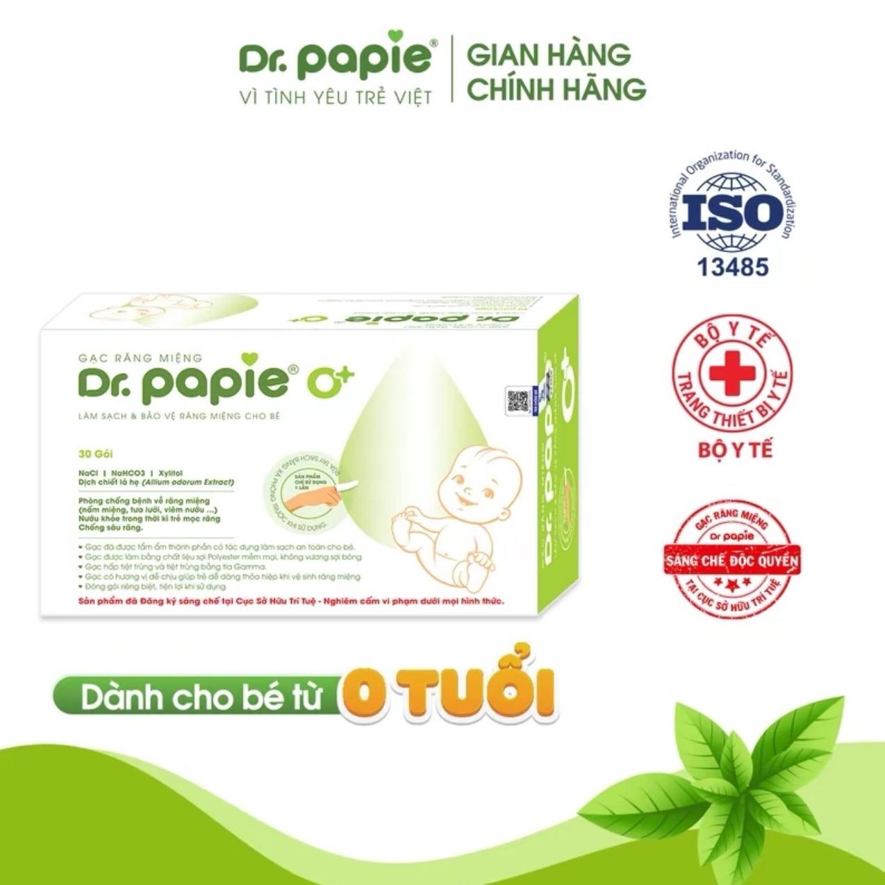 (MUA 2 TẶNG 5 gói gạc rơ lưỡi) GẠC RƠ LƯỠI DR.PAPIE CHO BÉ (HỘP 30 gói)
