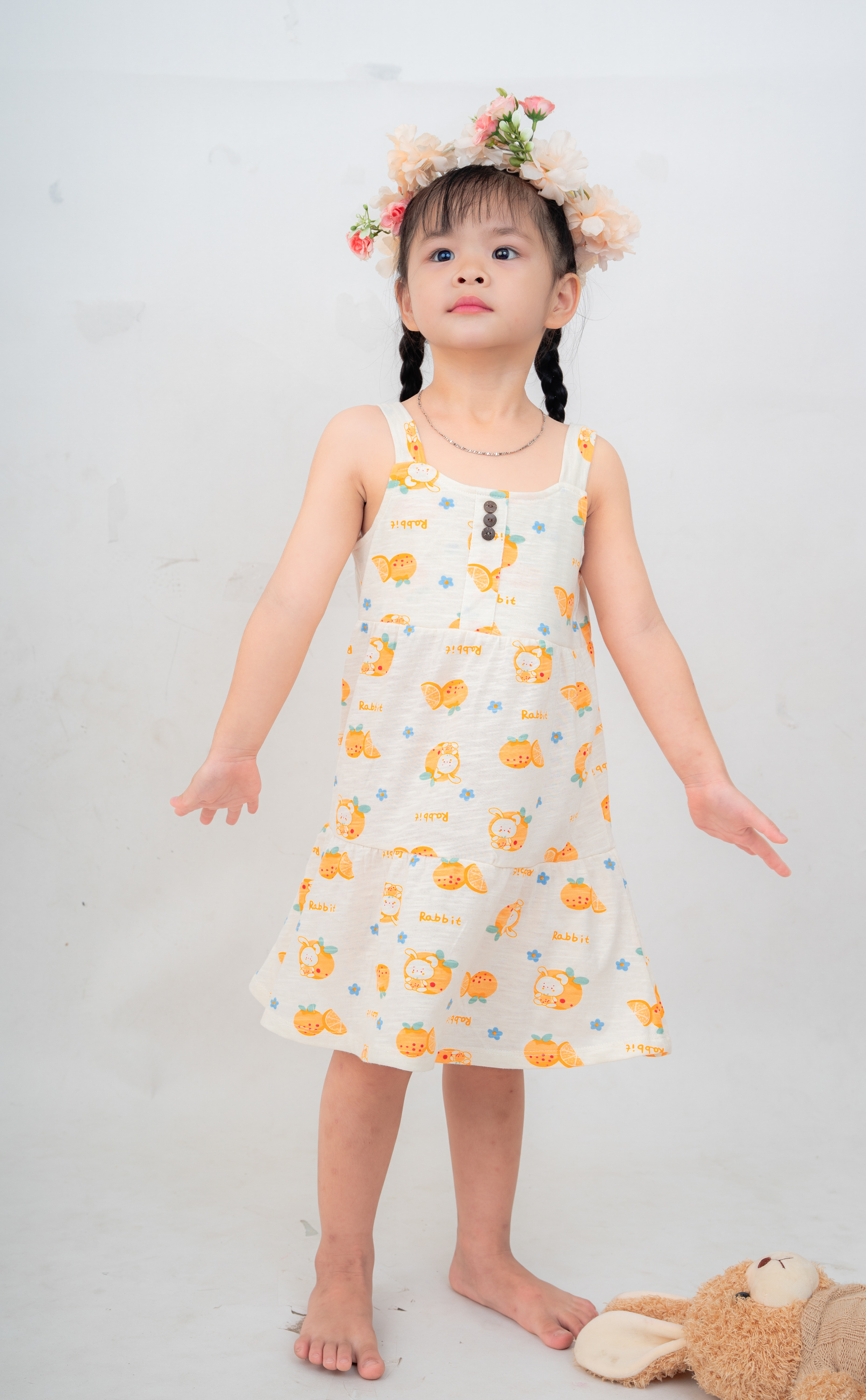 Đầm dây hai tầng DORE VDR004 cho bé gái từ 1 đến 5 tuổi chất liệu cotton mềm mịn thoáng mát