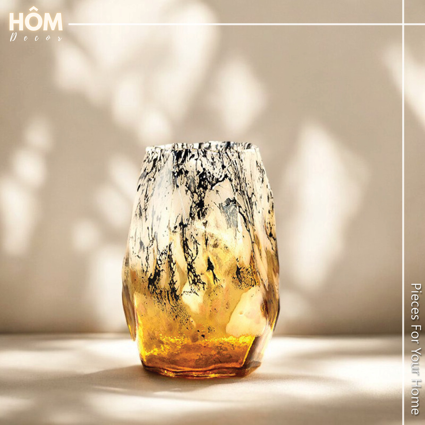 Bình hoa hổ phách miệng trắng tuyết