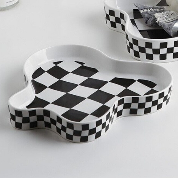 Khay gốm sứ caro trắng đen