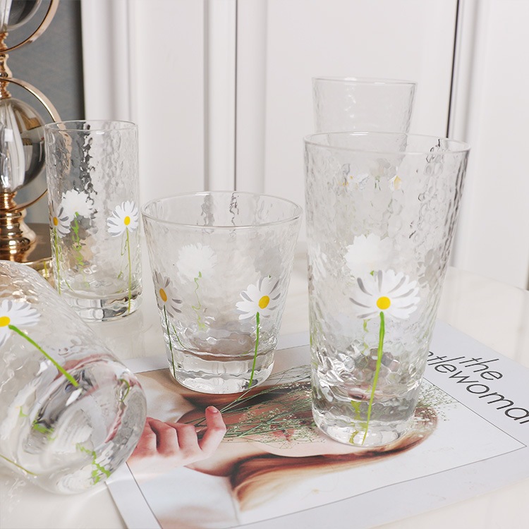 Cốc/ly nước thủy tinh in hình bông cúc