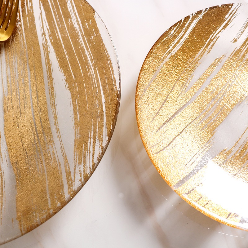 Dĩa thủy tinh phối vàng