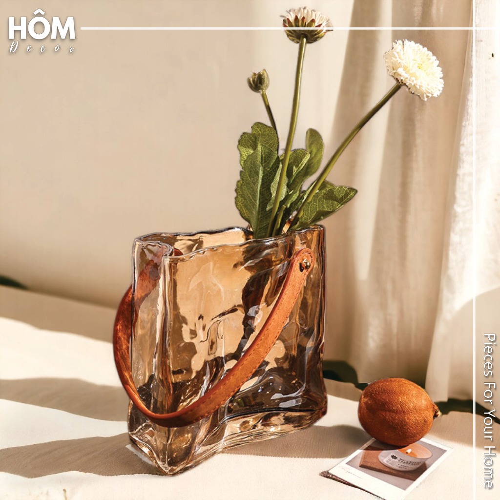 Bình hoa hổ phách hình túi xách