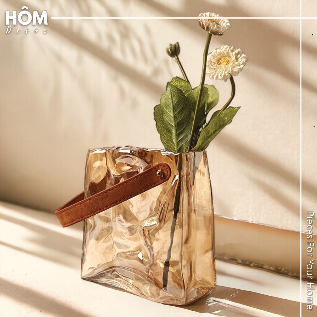 Bình hoa hổ phách hình túi xách