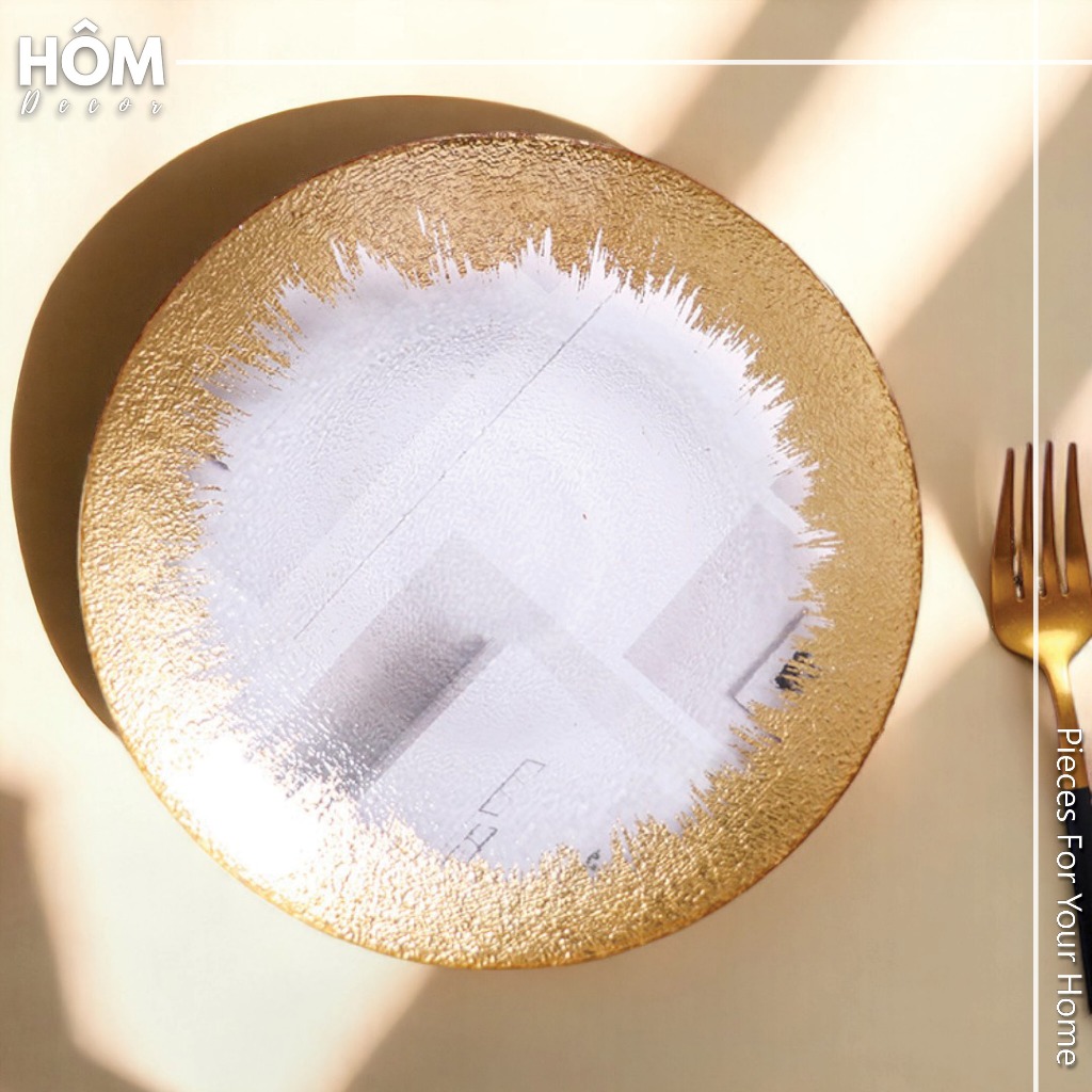 Dĩa thủy tinh phối vàng