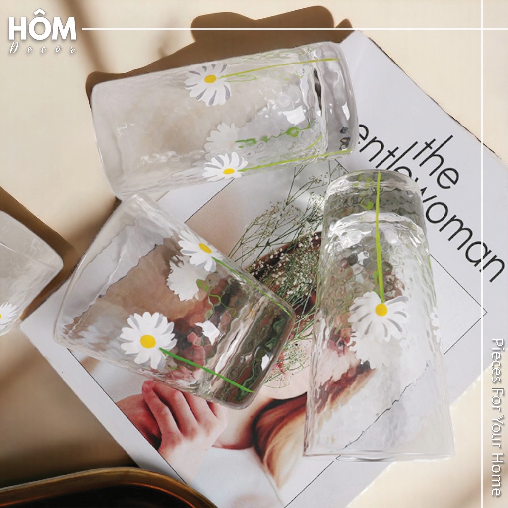 Cốc/ly nước thủy tinh in hình bông cúc