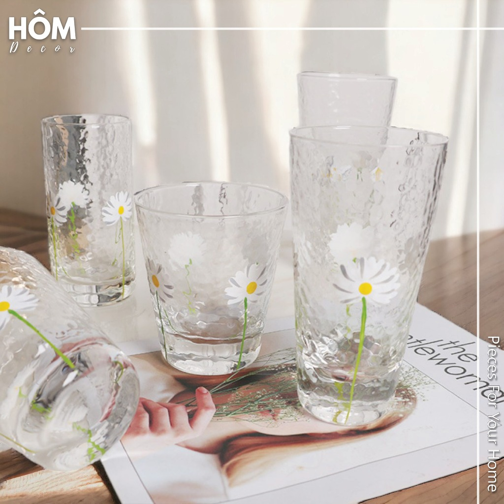 Cốc/ly nước thủy tinh in hình bông cúc