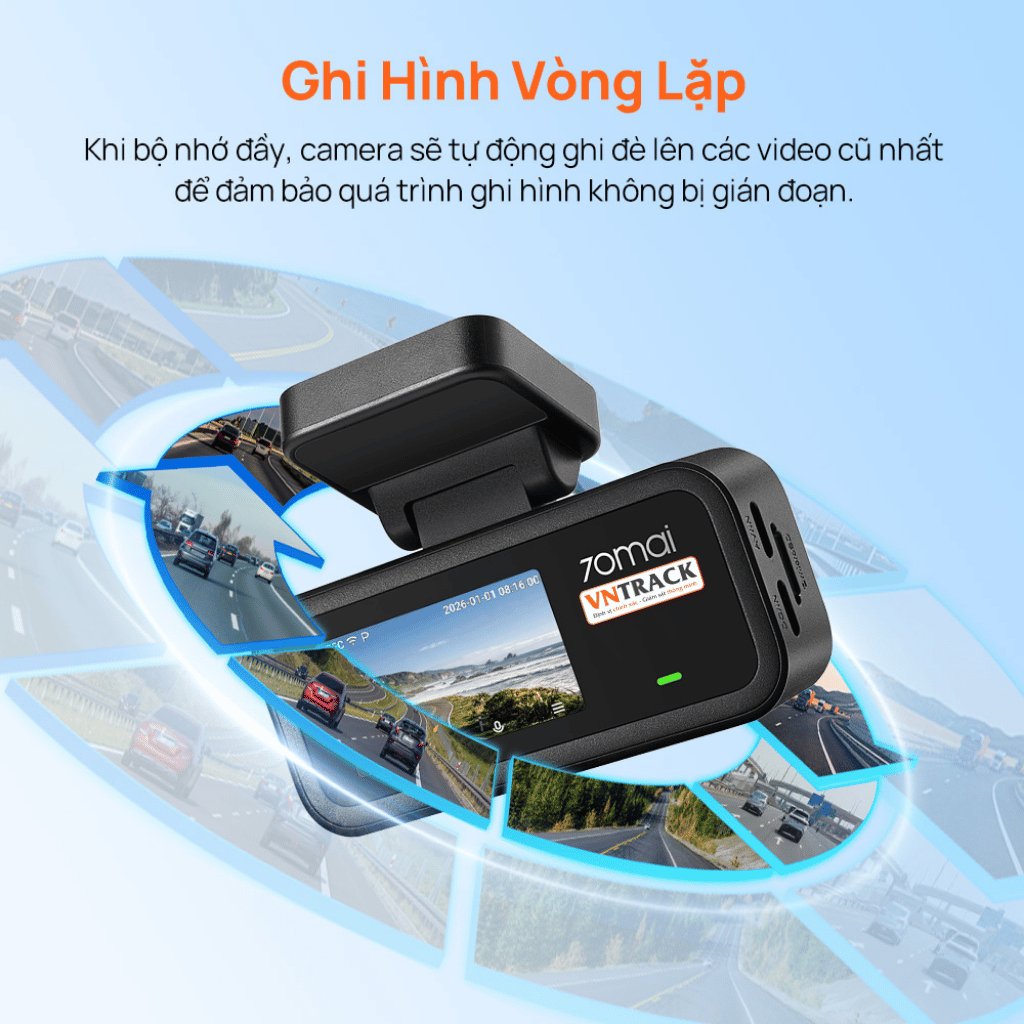 Chế độ ghi hình vòng lặp tự động ghi đè video cũ trên camera 70mai A210
