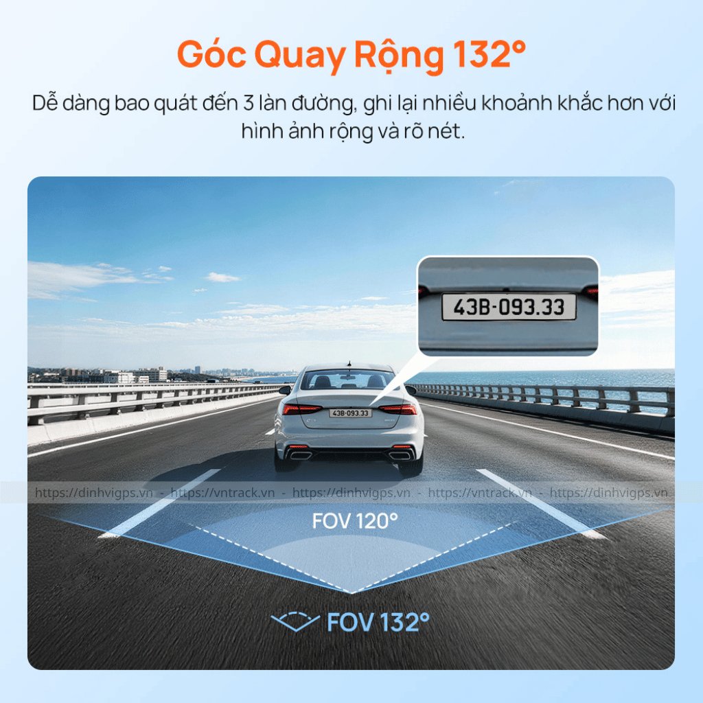 Góc quay rộng 132 độ của 70mai A210 bao quát 3 làn đường và đọc rõ biển số xe
