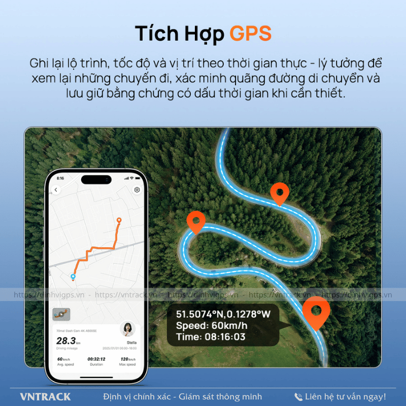 Camera hành trình 70mai A410 Neo tích hợp định vị GPS để ghi lại lộ trình di chuyển