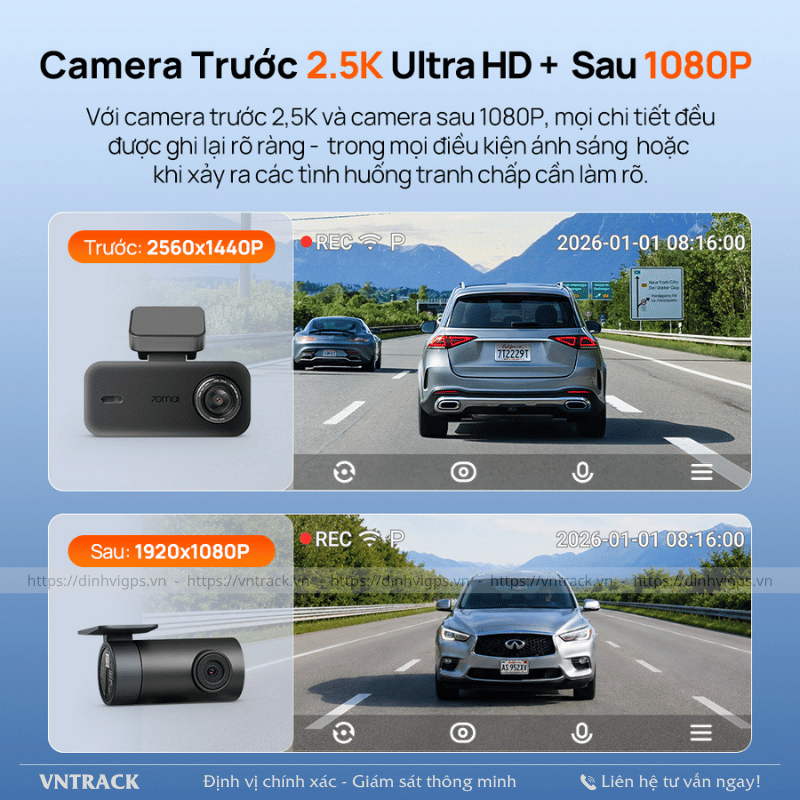 Camera hành trình 70mai A410 Neo ghi hình đồng thời hai kênh trước và sau xe