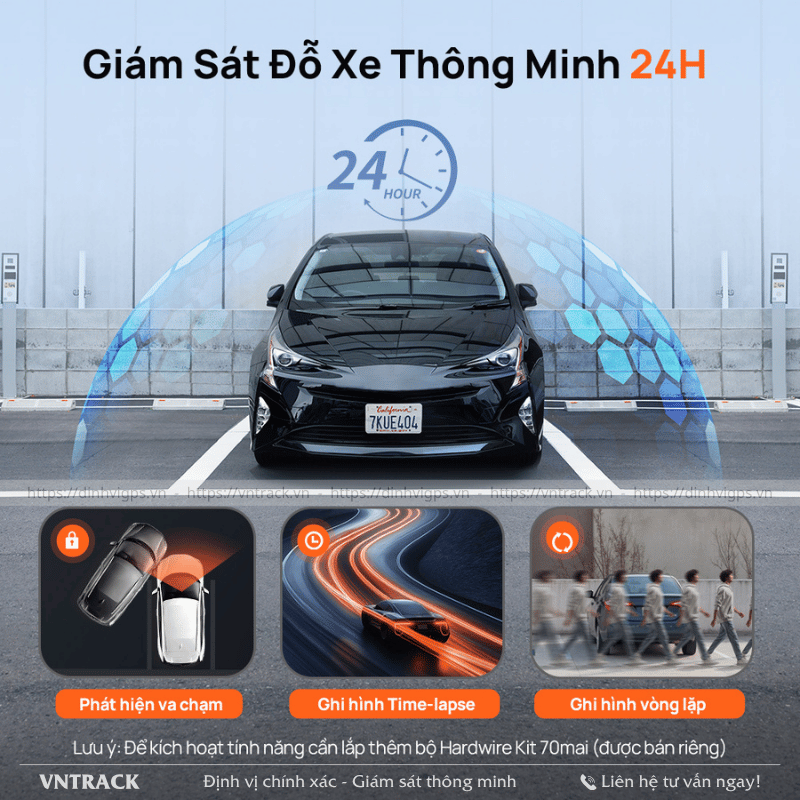 Chế độ giám sát đỗ xe 24 giờ của 70mai A410 Neo gồm phát hiện va chạm, Time-lapse và ghi vòng lặp