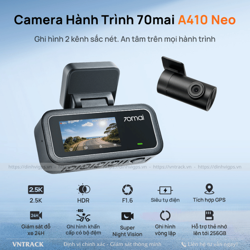 Camera hành trình 70mai A410 Neo gắn trên kính lái, thiết kế nhỏ gọn không che tầm nhìn