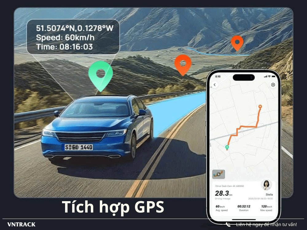 70mai A800SE tích hợp GPS, ghi toạ độ, tốc độ và lộ trình xem trên ứng dụng