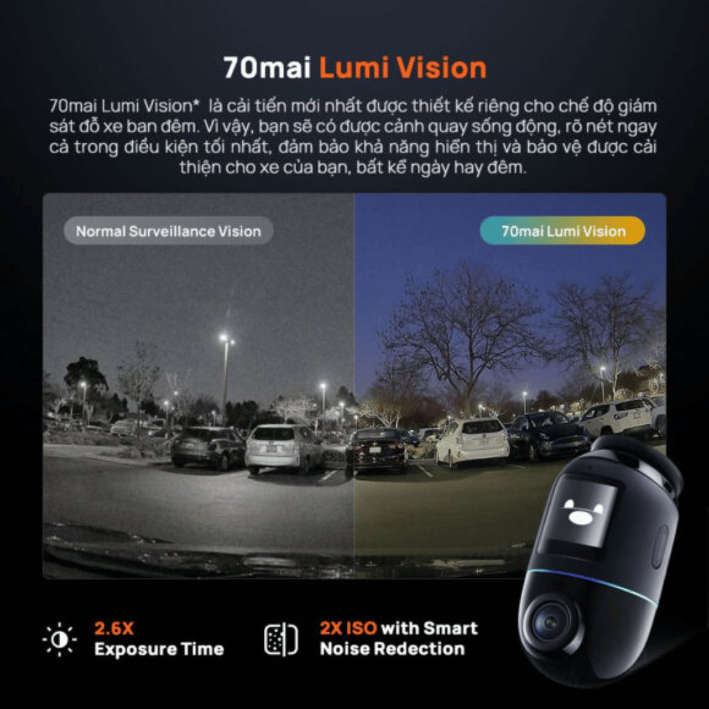 So sánh chế độ giám sát đêm 70mai Lumi Vision trên camera Omni X800 với hình ảnh thường