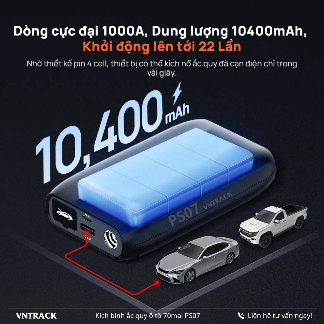 Cấu tạo bên trong pin 4 cell của 70mai PS07 cho dòng cực đại 1000A và khởi động 22 lần