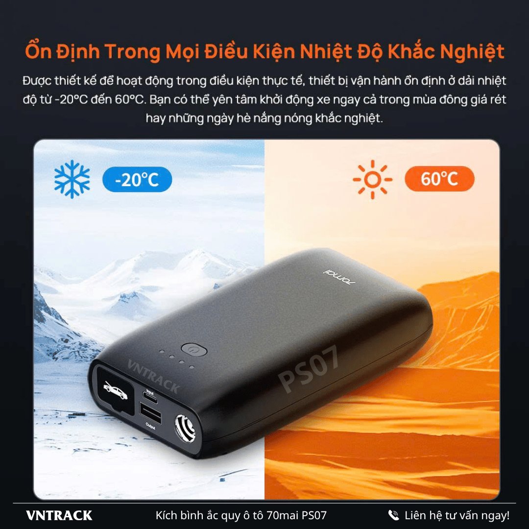 70mai PS07 vận hành ổn định trong dải nhiệt độ từ âm 20 đến 60 độ C