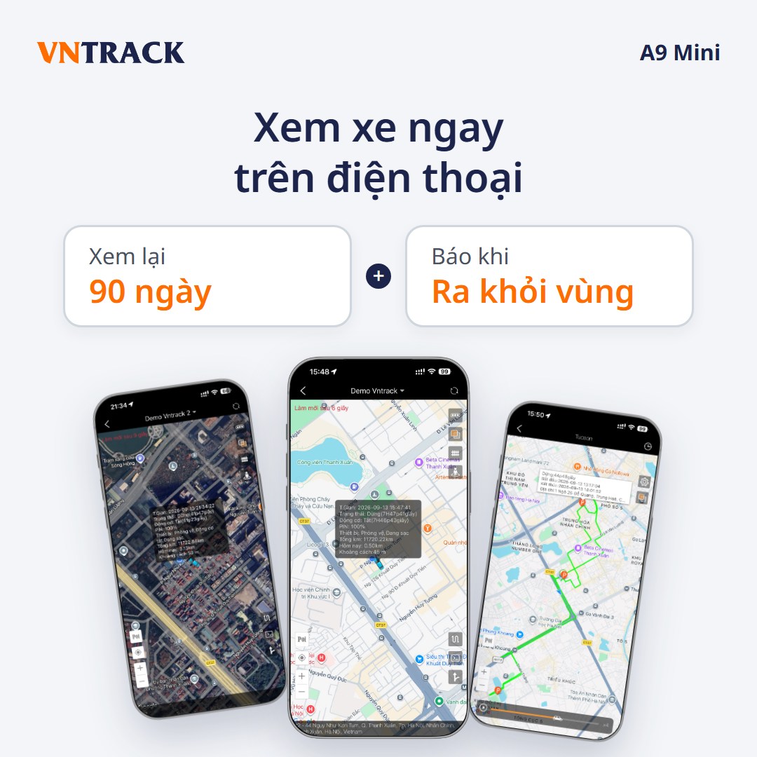 App Vntrack xem xe trên điện thoại: Xem lại lộ trình 90 ngày, báo khi xe ra khỏi vùng