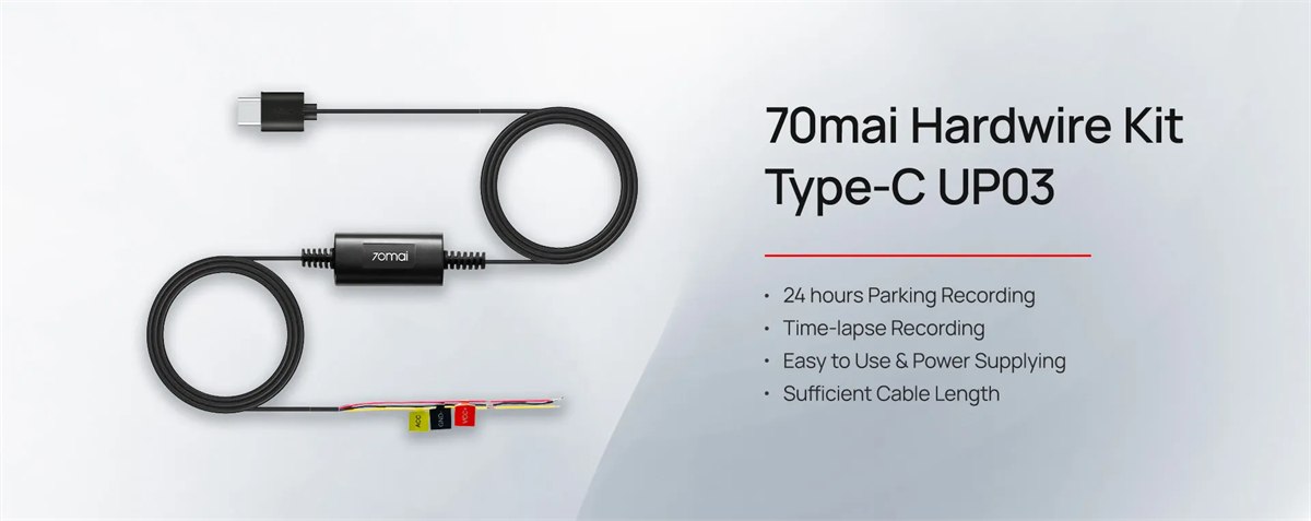 Bộ Hardwire Kit 70mai UP03 cổng Type-C cho camera hành trình, dây dài 3,3 mét