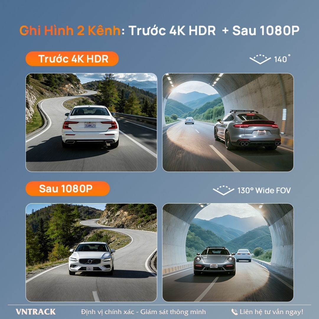A810 Lite ghi hai kênh, camera trước 4K HDR góc 140 độ và camera sau 1080P góc 130 độ