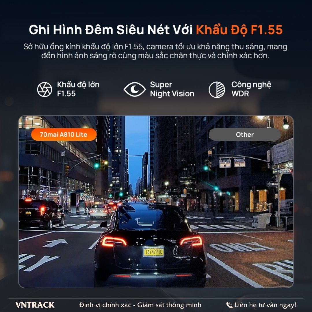 So sánh ảnh đêm của 70mai A810 Lite với camera khác nhờ khẩu độ f/1.55
