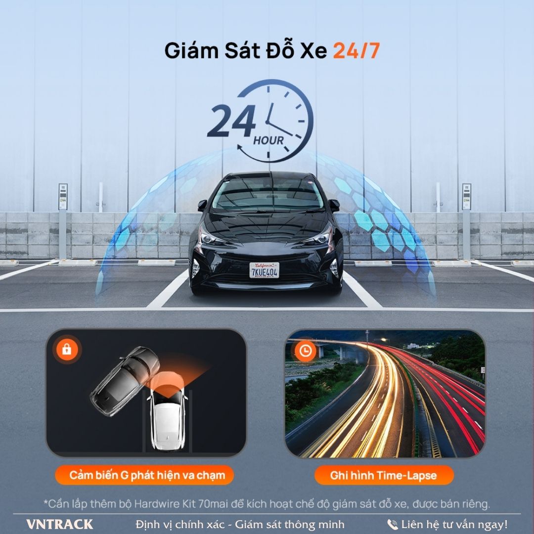 70mai A810 Lite giám sát đỗ xe 24/7 với cảm biến G và ghi hình Time-lapse