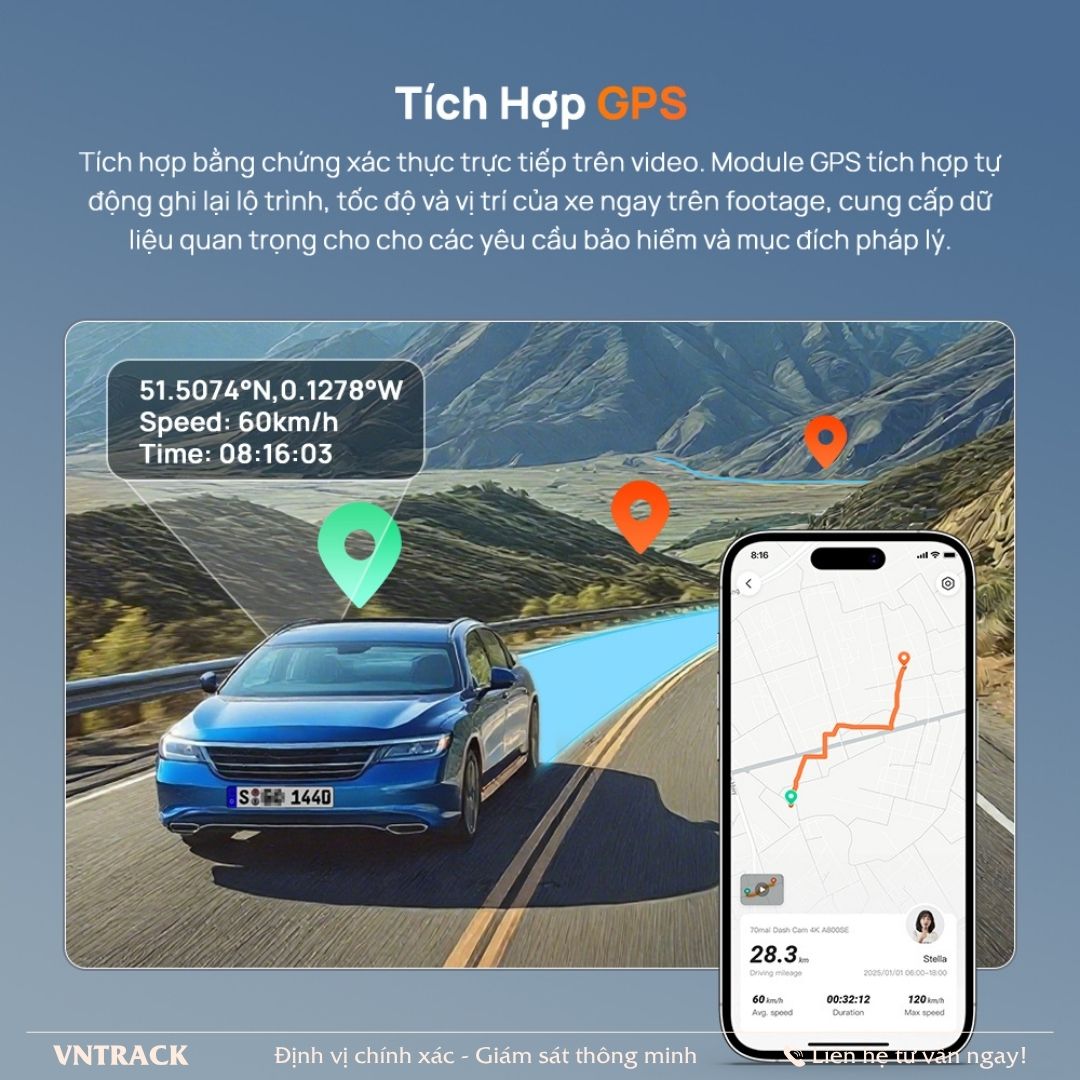 70mai A810 Lite tích hợp GPS, video kèm toạ độ và tốc độ