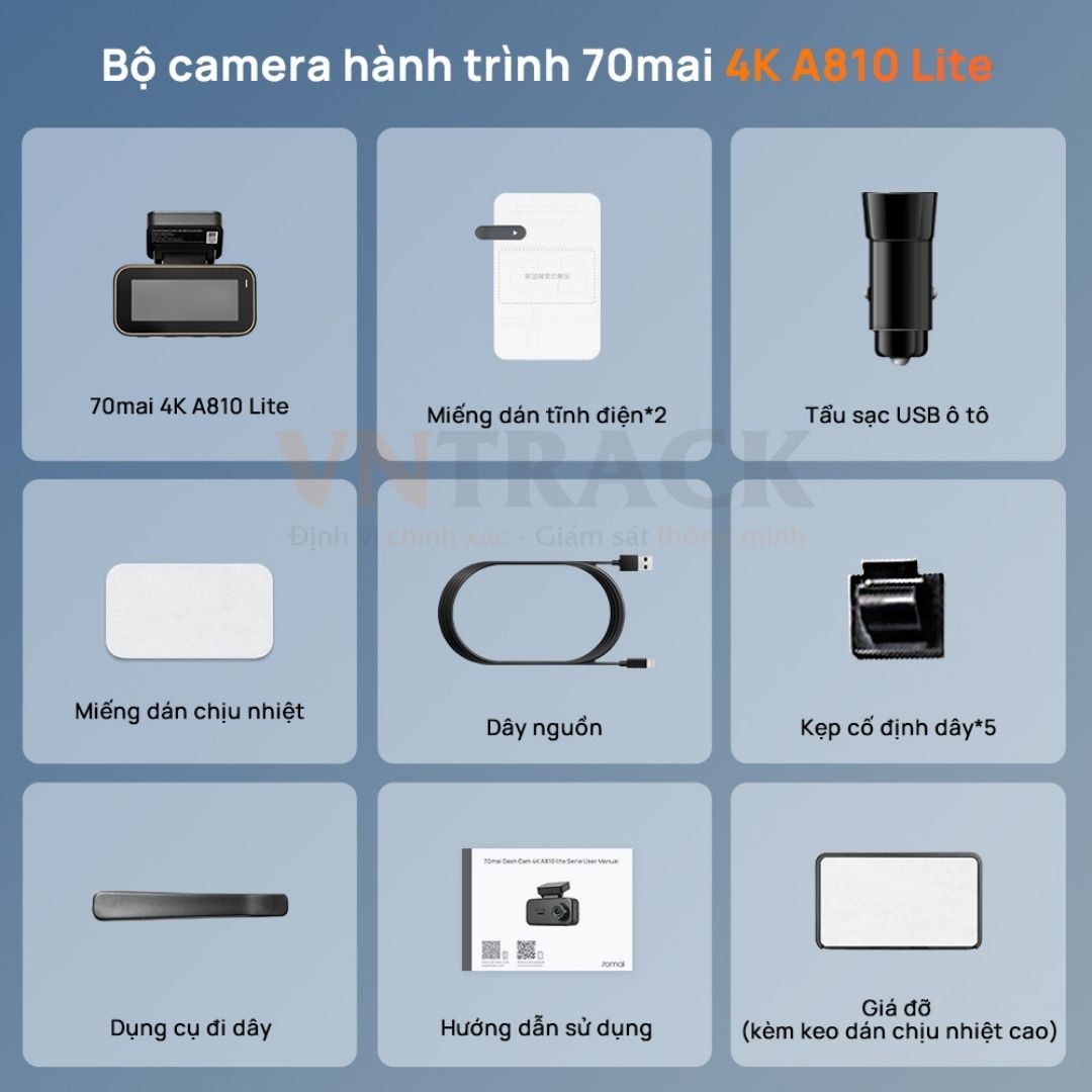 Trọn bộ camera hành trình 70mai A810 Lite bản 1 mắt trước