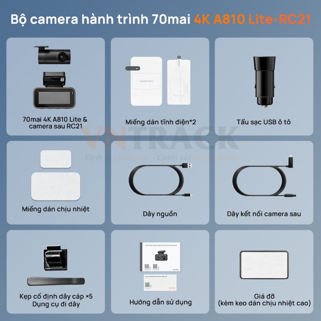 Trọn bộ camera hành trình 70mai A810 Lite bản 2 mắt kèm camera sau RC21