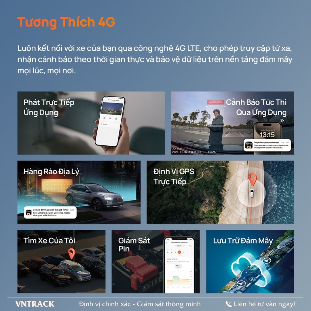 70mai A810 Lite tương thích 4G, xem trực tiếp và cảnh báo qua ứng dụng