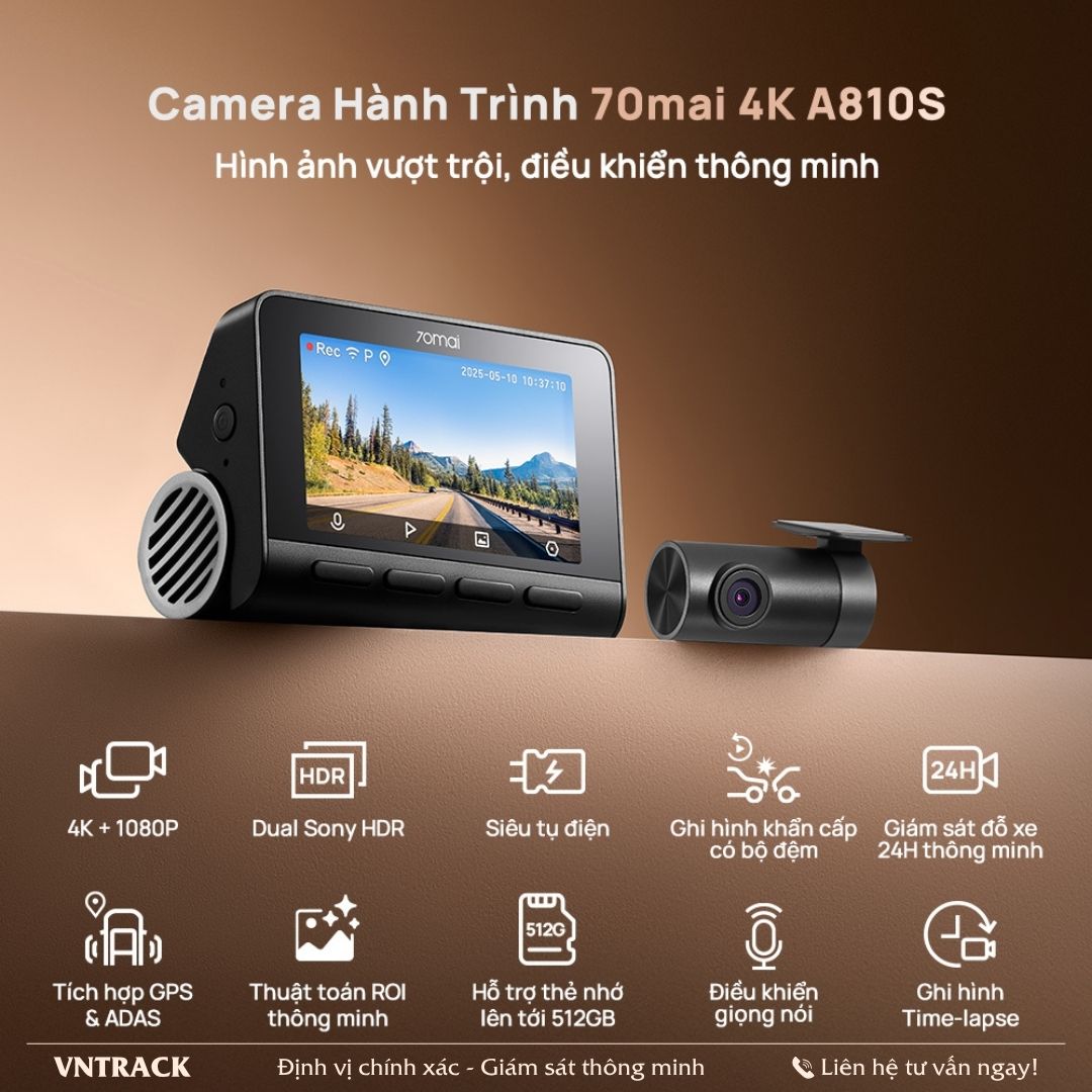 Mười tính năng nổi bật của camera hành trình 70mai A810S: quay 4K kèm 1080P, cảm biến Sony HDR kép, siêu tụ điện, GPS và ADAS, thẻ nhớ 512GB