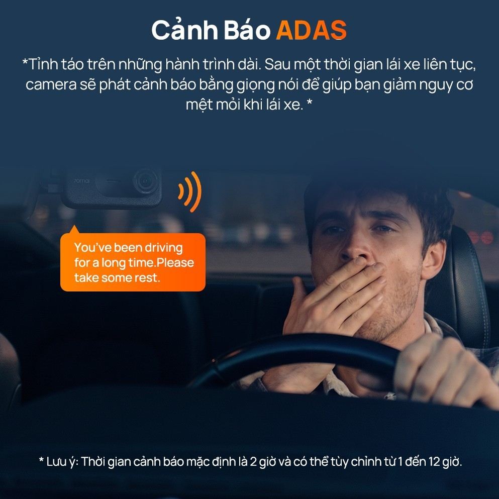 Camera hành trình 70mai A900 cảnh báo ADAS và cảnh báo mệt mỏi khi lái xe liên tục