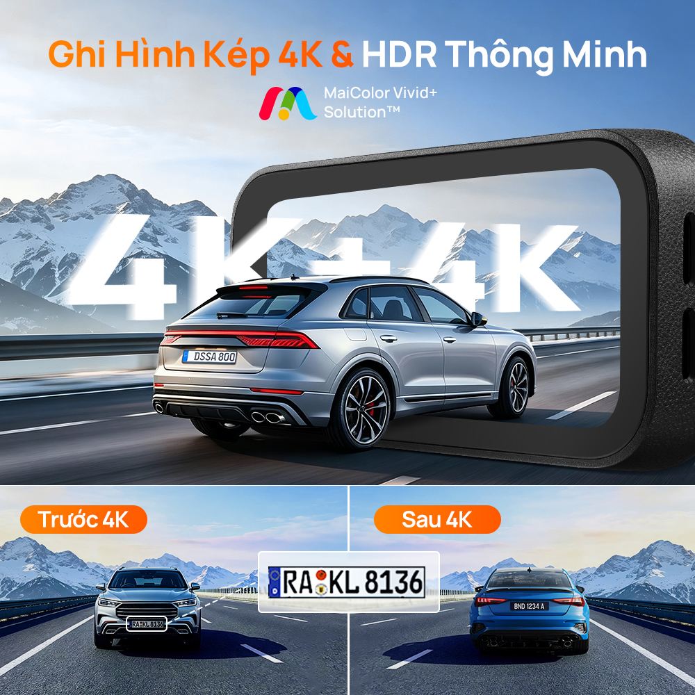 Camera hành trình 70mai A900 ghi hình kép 4K HDR, đọc rõ biển số xe trước và sau