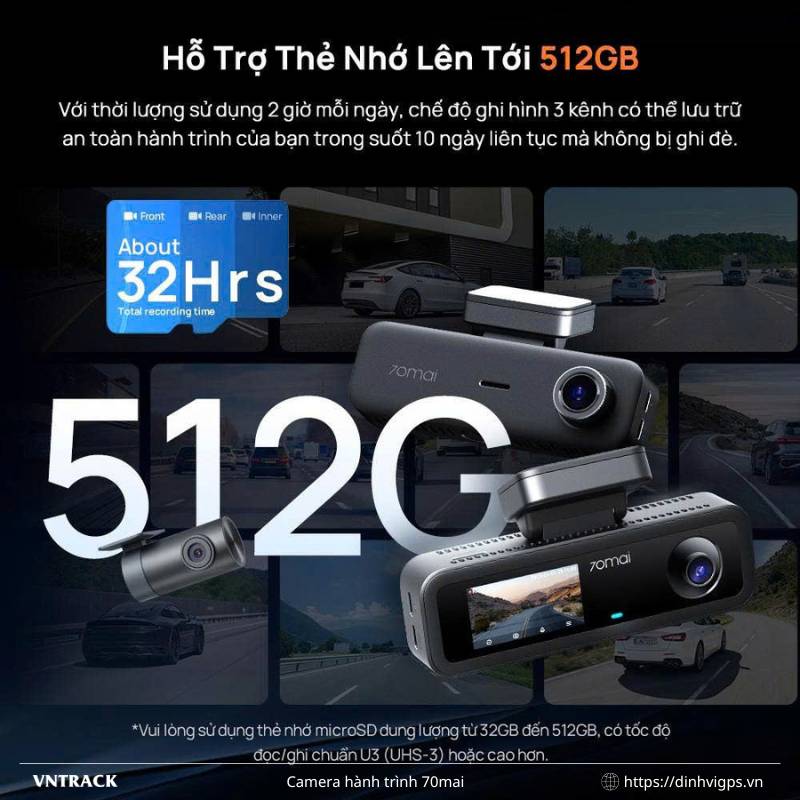 70mai T400 hỗ trợ thẻ nhớ tới 512Gb