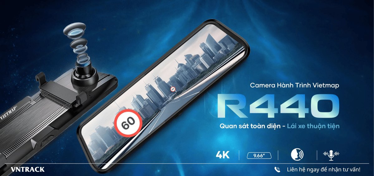 Ảnh giới thiệu camera hành trình gương Vietmap R440 với màn hình 9.66 inch và cảm biến tốc độ