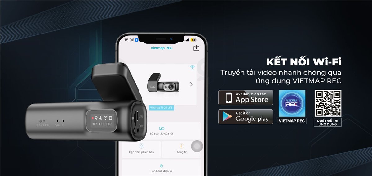 Kết nối Vietmap TS-2K Lite với ứng dụng Vietmap REC trên điện thoại để tải video