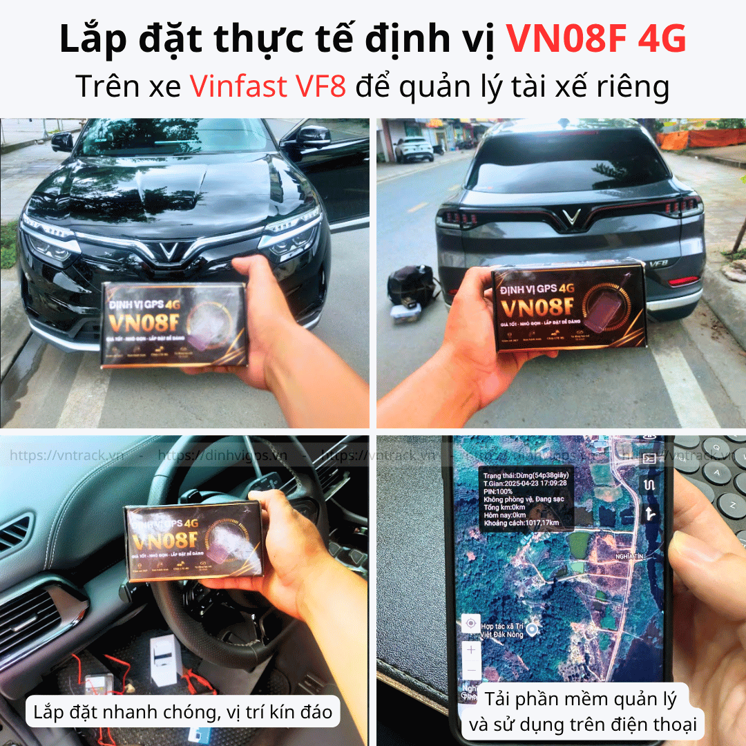 Lắp đặt thực tế định vị VN08F 4G trên  Vinfast VF8 để quản lý tài xế riêng