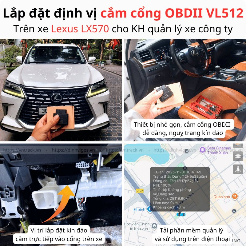 Lắp định vị VL512 cắm cổng OBD II trên xe Lexus LX570
