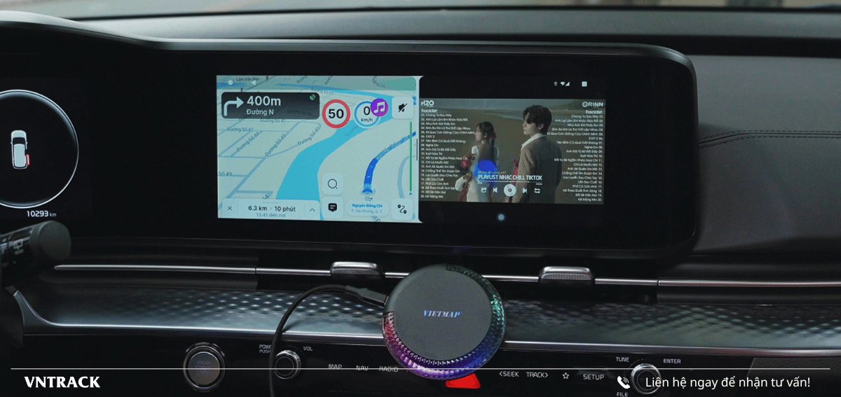 Vietmap BS10 Lite vừa dẫn đường vừa phát video trên màn hình xe