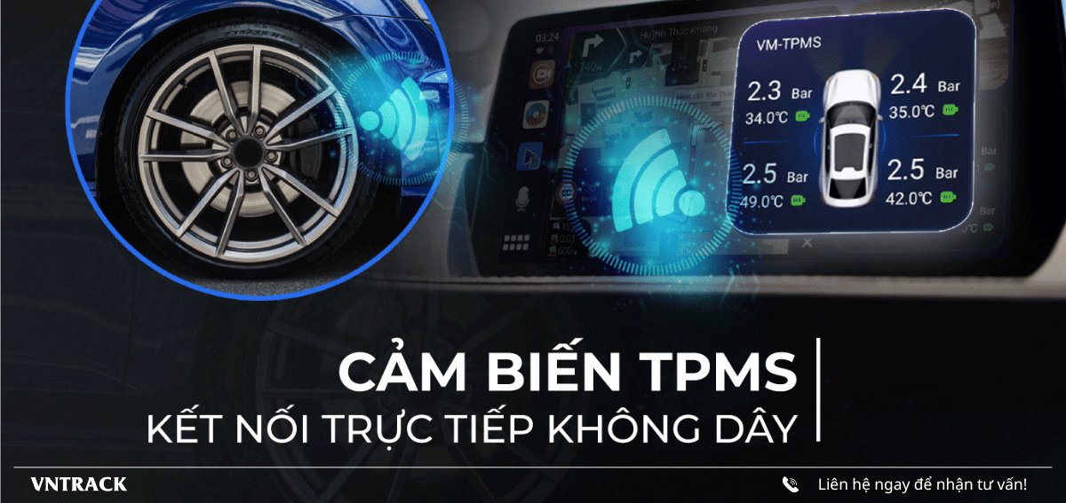 Cảm biến áp suất lốp VM-TPMS hiện áp suất bốn bánh trên màn hình xe