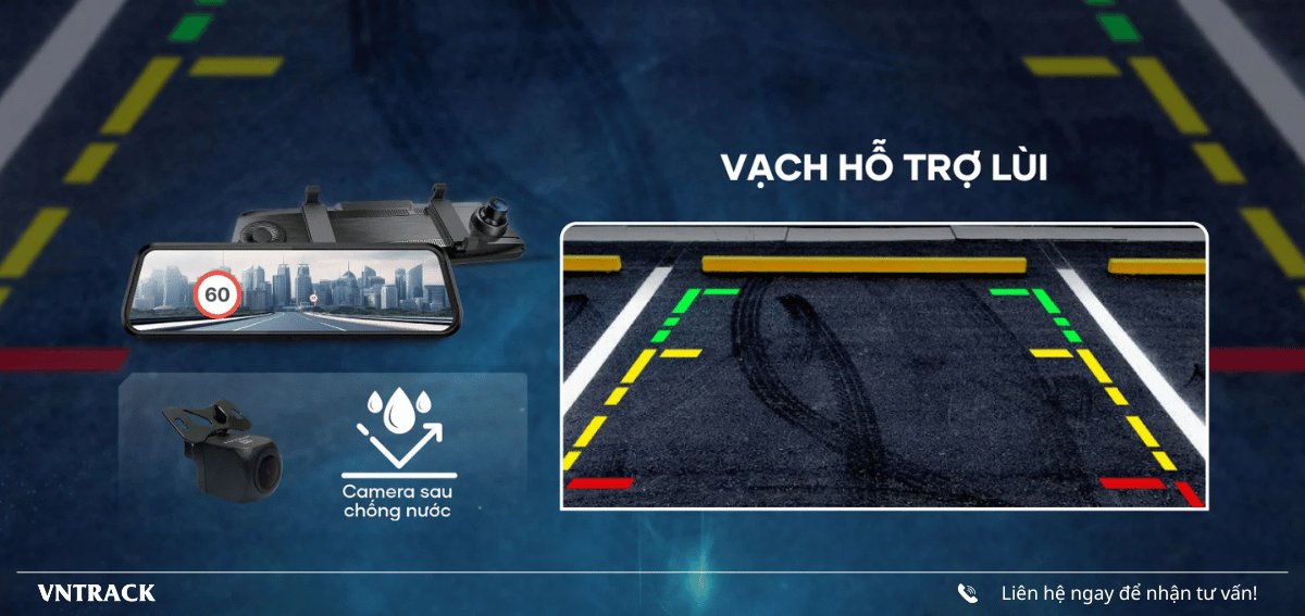 Vạch hỗ trợ lùi xe và camera sau chống nước của gương chiếu hậu Vietmap R440