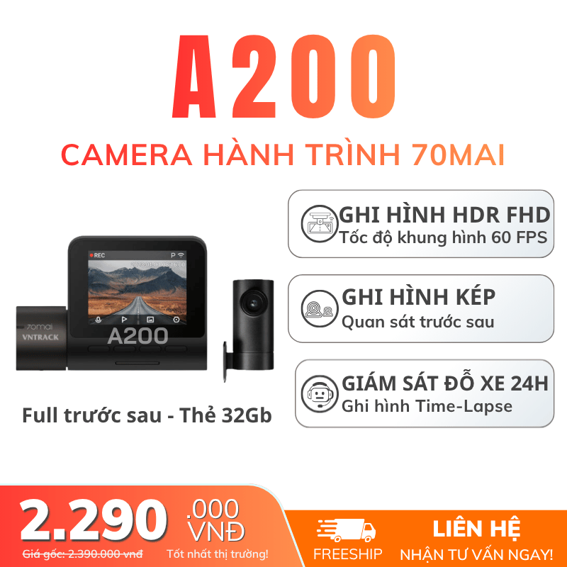 Camera hành trình 70mai A200 | Ghi Hình HDR FHD Trước Sau, Giá rẻ