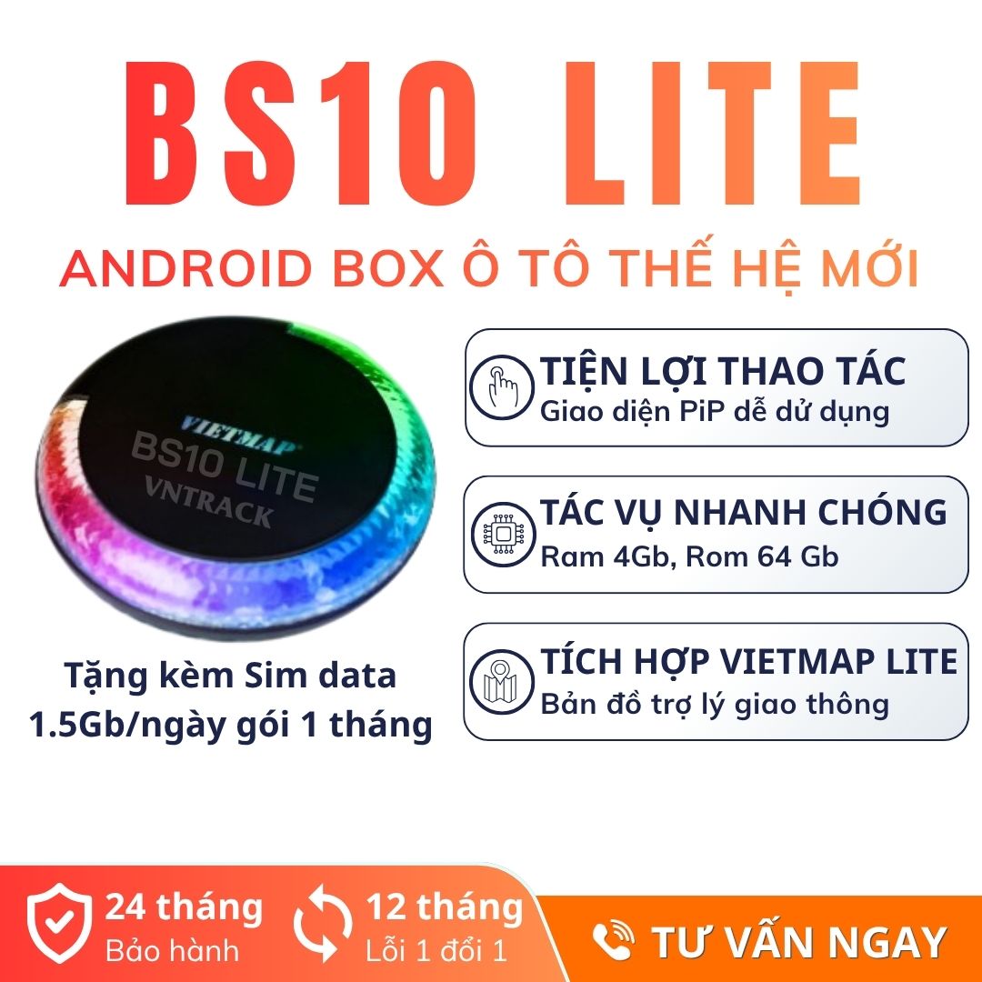 Android Box ô tô Vietmap BS10 Lite viền LED, RAM 4GB ROM 64GB, giá 4.690.000đ tại Vntrack