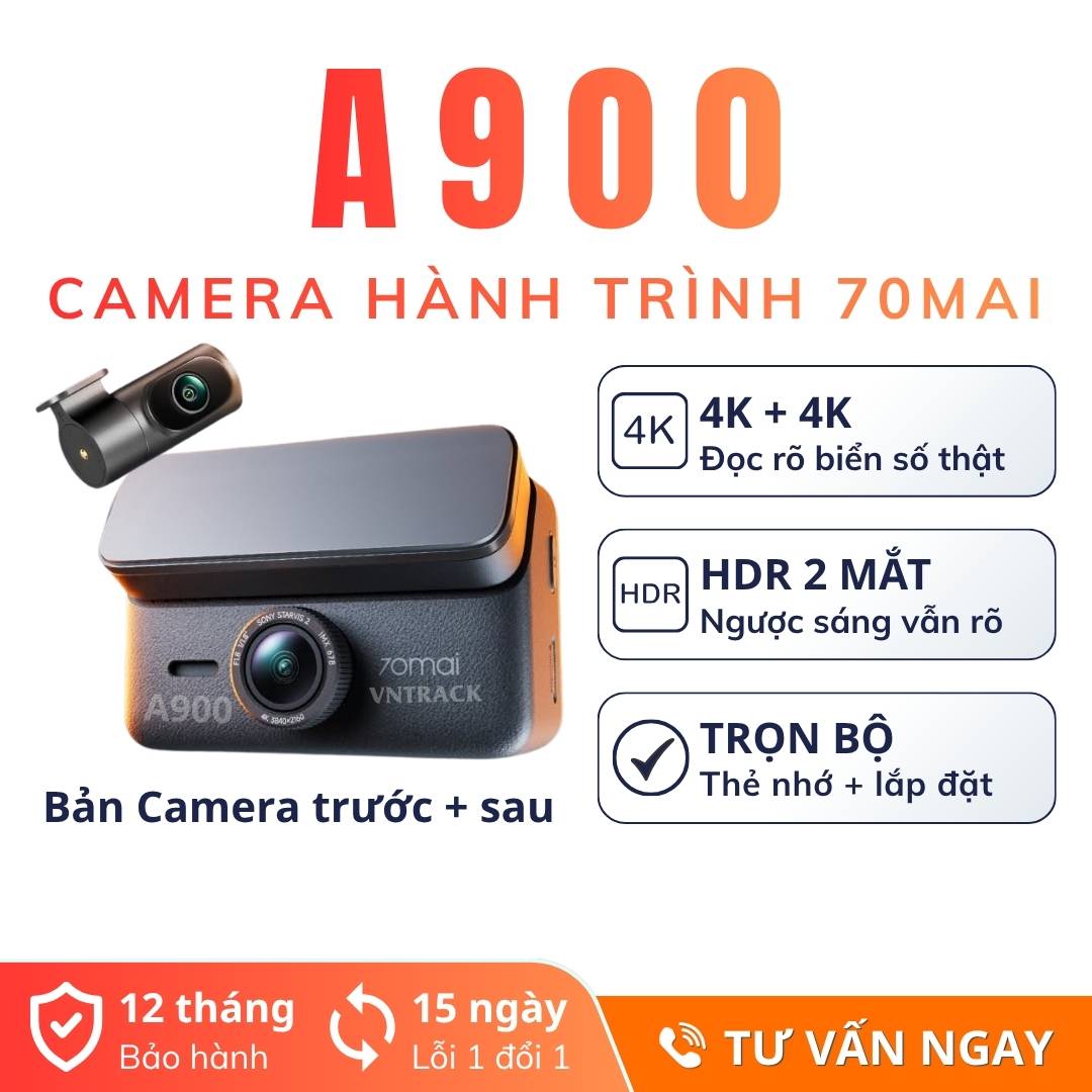 Camera hành trình 70mai A900 4K bản hai mắt trước sau, kèm camera sau RC44H, bảo hành 12 tháng tại Vntrack