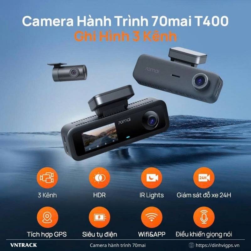 70mai T400 - Ghi hình 3 kênh, 2K 1440P HDR, Nhỏ gọn, Bền bỉ 2026